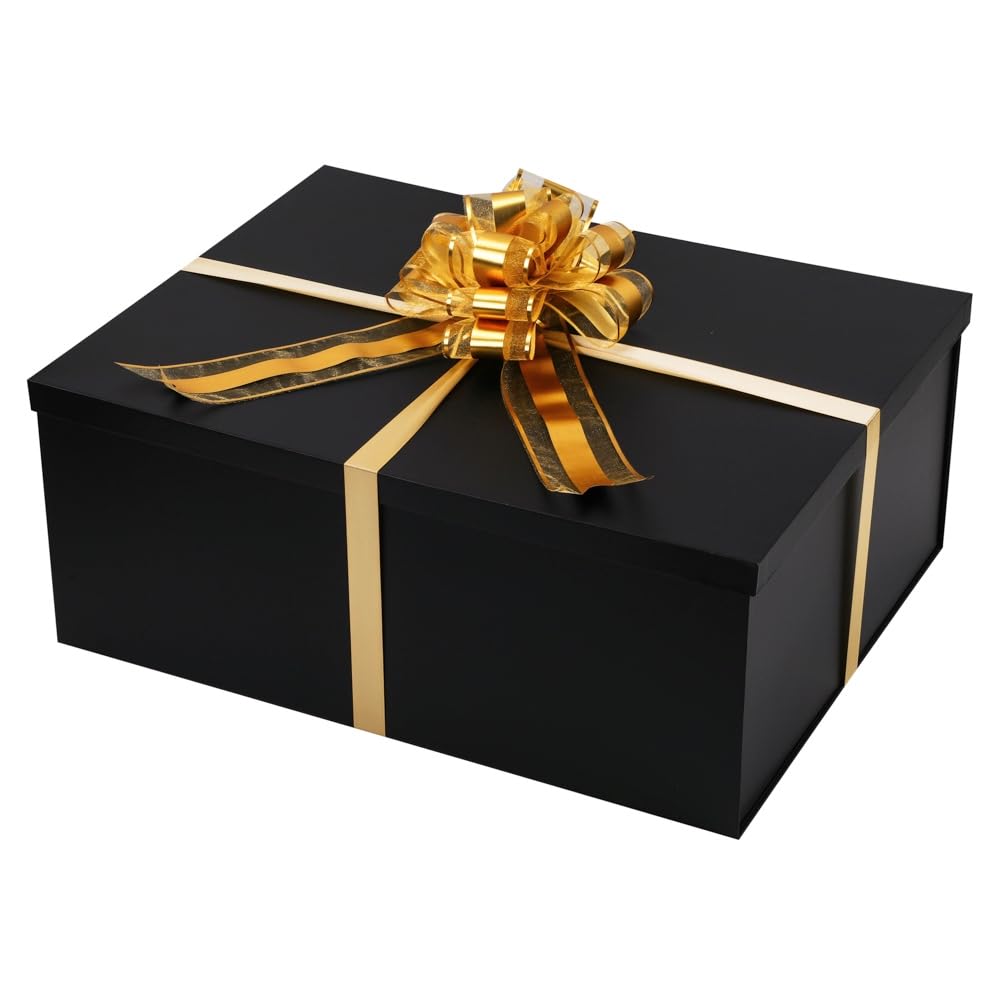 UoeRing Black Extra Large Gift Box 2Pcs 22x17x9 inch,luxury Gift Box with Lid for Presents Birthday Christmas Valentine's Day (Includes Pull Bows,Card,Envelope,Filler)