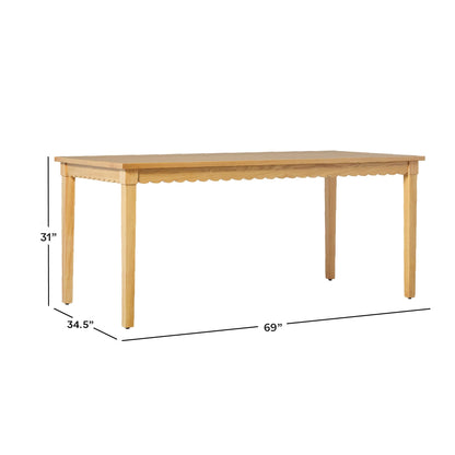 Walker Edison Paisley Modern Solid Oak Wood Veneer Scalloped 69 Inch Dining Table for 6, White Oak
