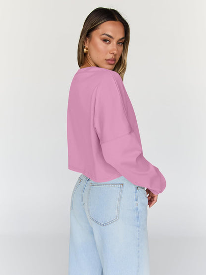 Trendy Queen Cropped Sweatshirts for Women Oversized Crewneck Sweaters Long Sleeve Tops Fall Winter Clothes 2025