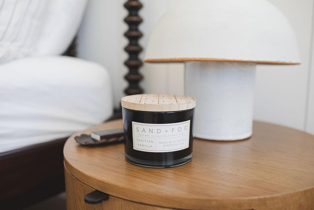 Sand + Fog Scented Candle -Tahitian Vanilla – Additional Scents and Sizes – 100% Cotton Lead-Free Wick - Luxury Air Freshening Jar Candles - Perfect Home Decor – 12oz