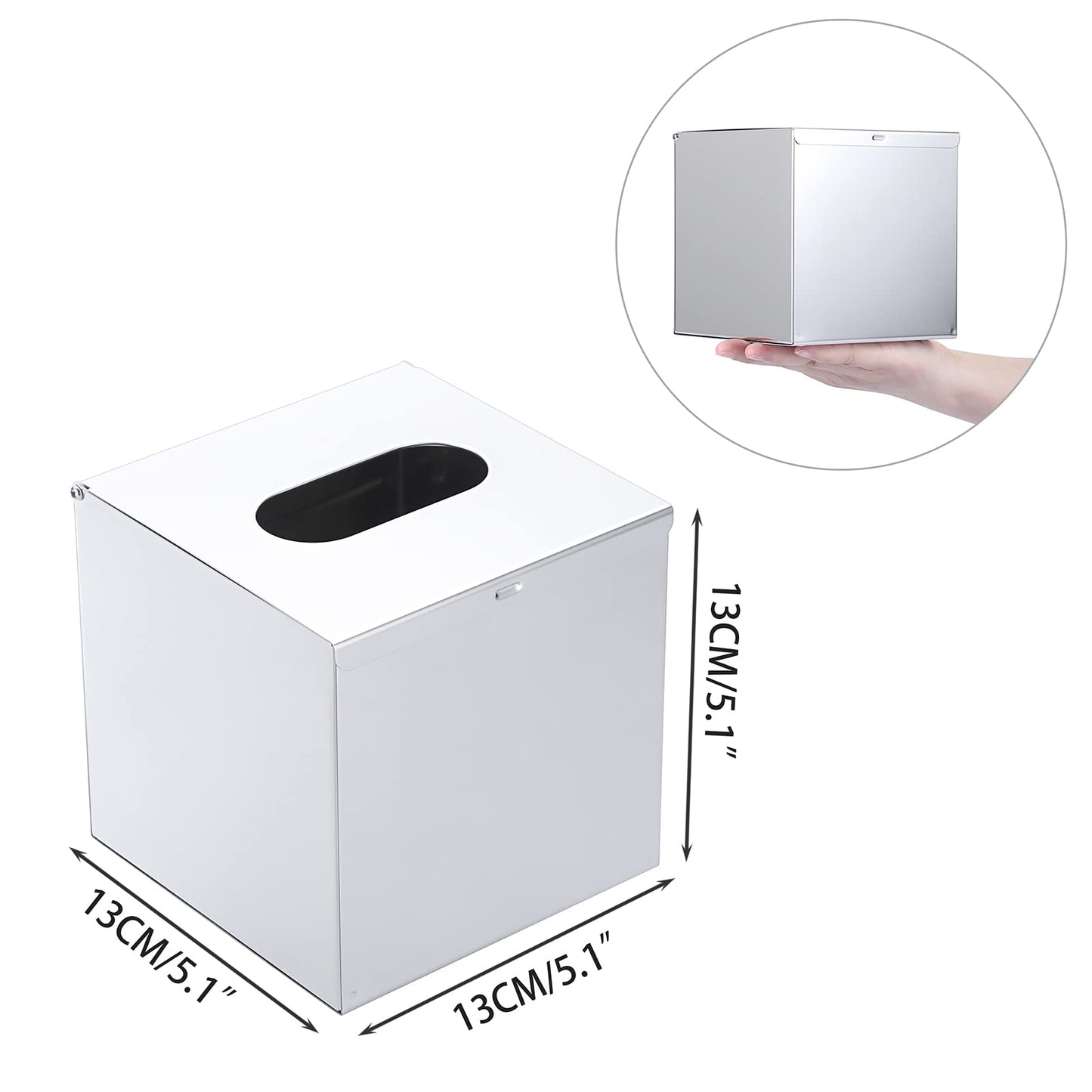 Sumnacon Square Stainless Steel Tissue Box Cover - Wall Mounted Stylish Paper Facial Cover, Modern Metal Tissue Box Holder for Bedroom/Bathroom/Vanity/Countertop/Dresser/Night Stand/Office/Car, Polish