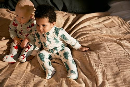 Simple Joys by Carter's Neutral Holiday Loose-fit Fleece Footed Pajamas, Santa & Trees, 3-6 Months