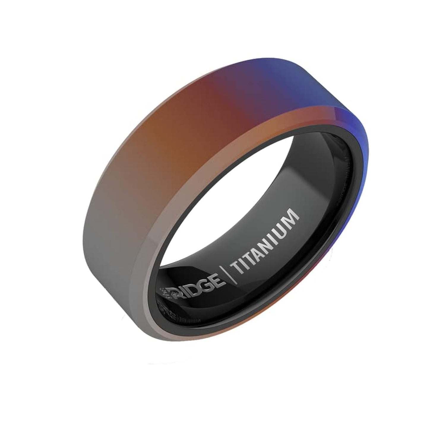 The Ridge Burnt Titanium Beveled Ring Comfort Fit Wedding Band - 14