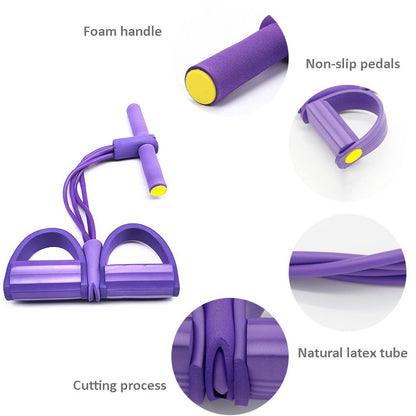 DZOZO Multifunction Resistance Training 4 Tube Pedal Resistance Band Home Gym Equipment Ankle Puller Tension Rope Sit-up Bodybuilding Expander Workout Band for Women/Men