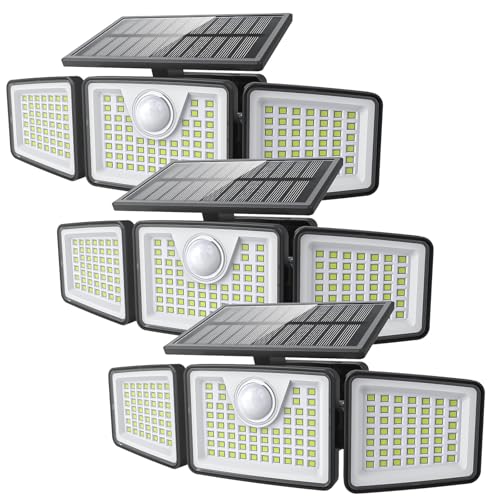 daphino Solar Lights Outdoor 2500LM Motion Sensor Outdoor Lights,3 Head 355° Wide Angle Street Area Lights, Waterproof Security Lights with 3 Modes(Non-Remote,3 Pcs)