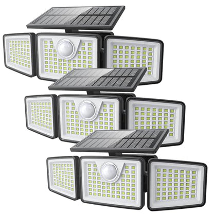 daphino Solar Lights Outdoor 2500LM Motion Sensor Outdoor Lights,3 Head 355° Wide Angle Street Area Lights, Waterproof Security Lights with 3 Modes(Non-Remote,3 Pcs)