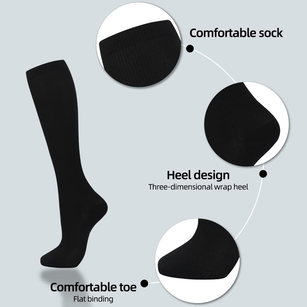 Odtmger 7 Pair Compression Socks for Women & Men 15-20 mmHg is Best Support for Athletic Running Cycling Nursing,Travel