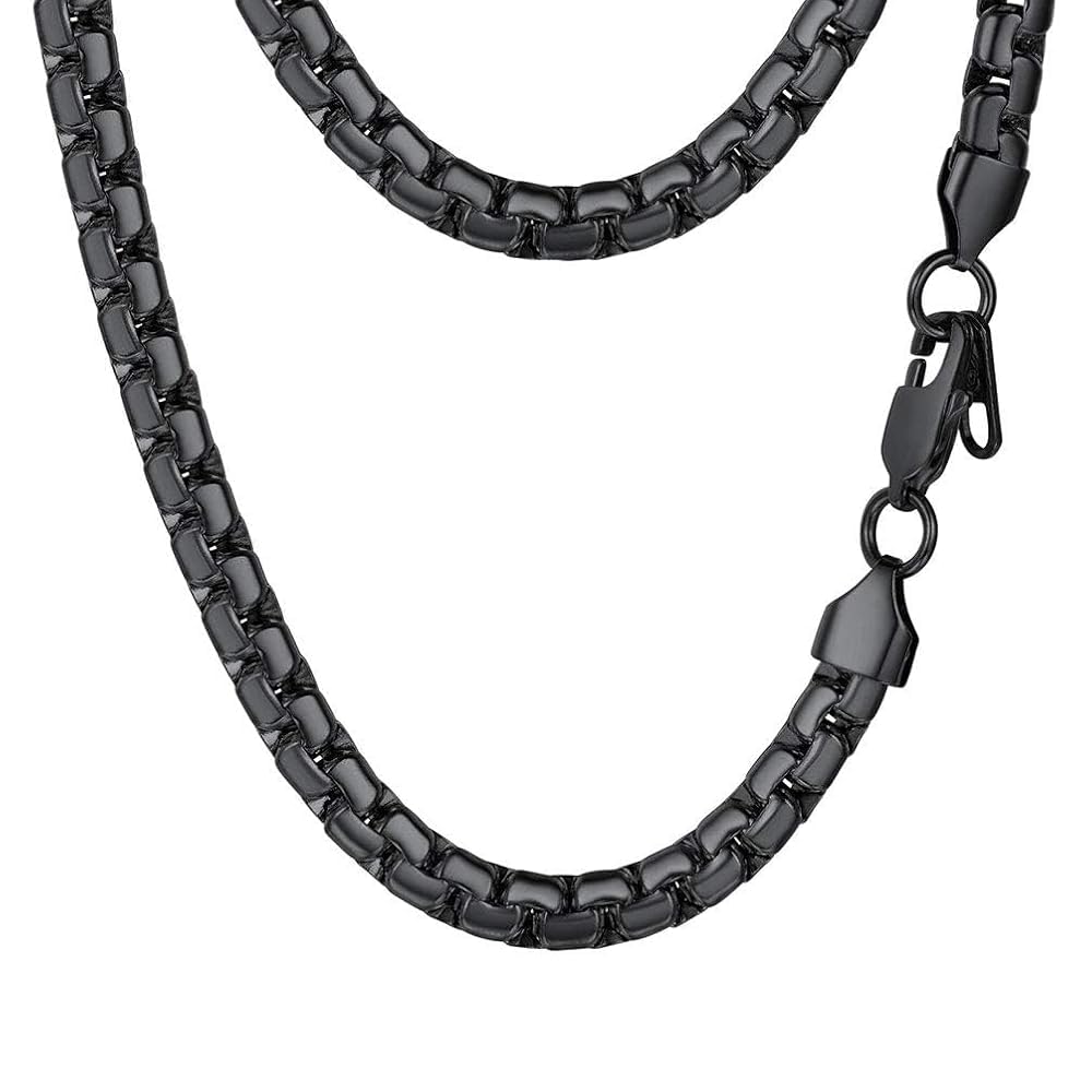 PROSTEEL Flat Link Chain Layering Necklace Mens Jewelry Minimalist Chain Statement Black Necklace for Men
