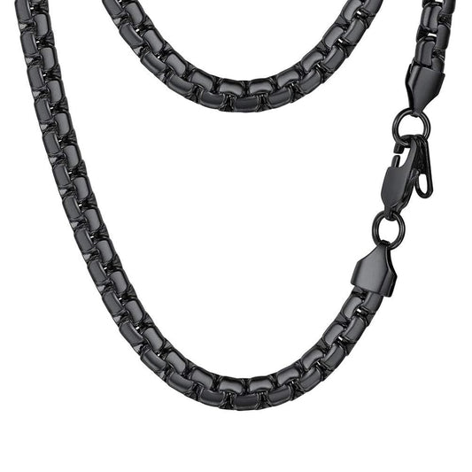 PROSTEEL Black Chain Necklace Men Jewelry for Him Stainless Steel Flat Round Link Chain Necklaces