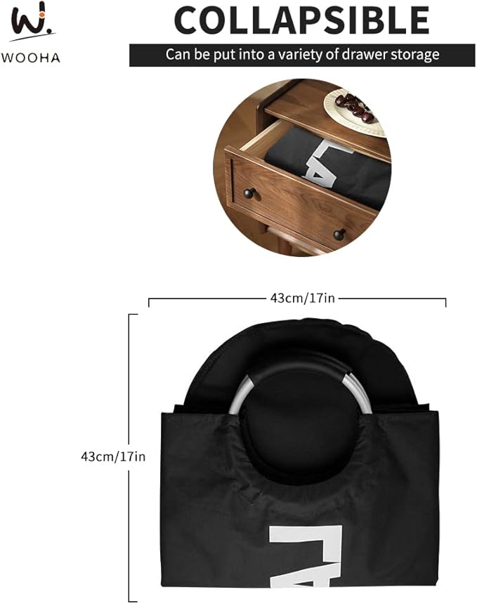 WOOHA 125L Large laundry basket, Collapsible laundry hamper, Tall Clothes