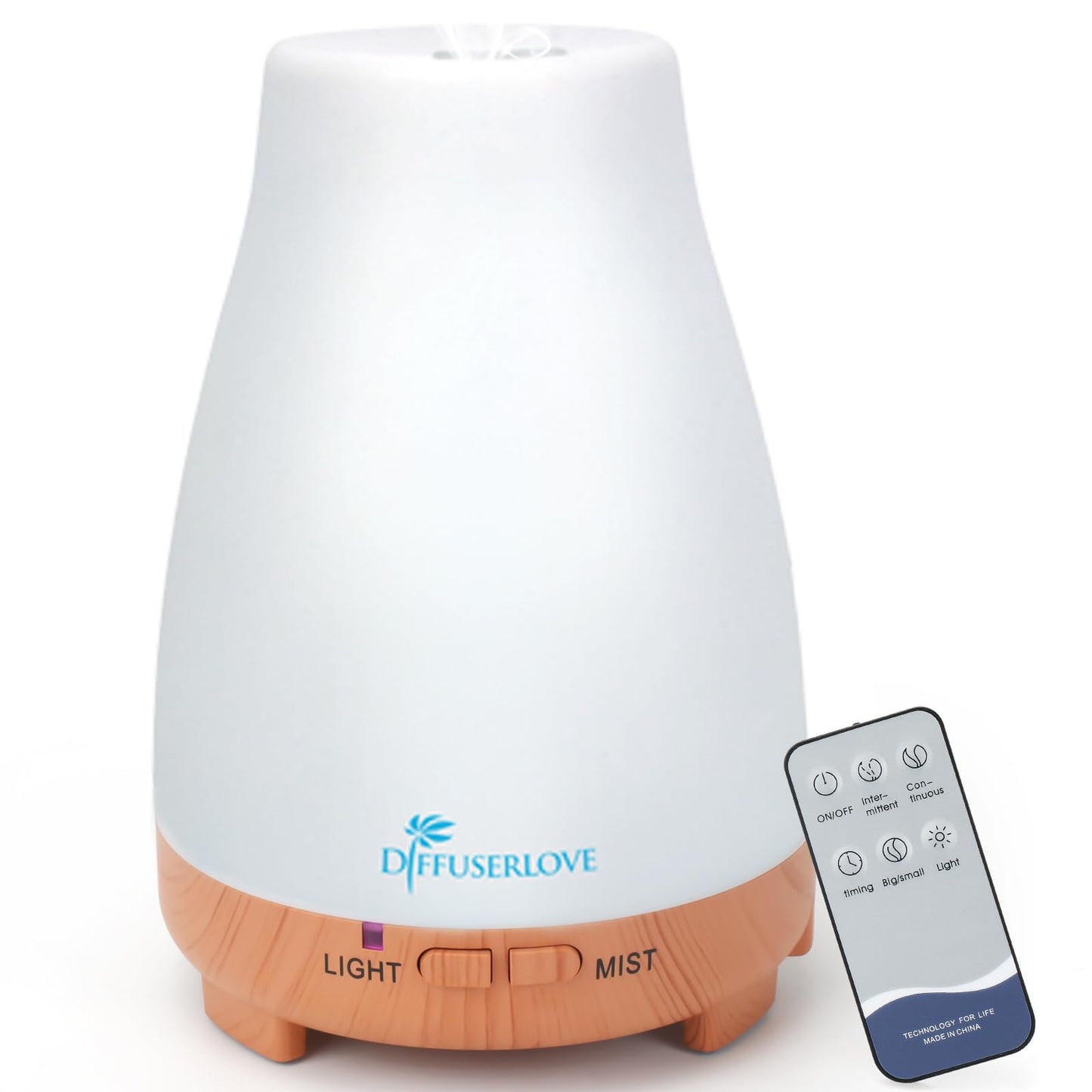 Diffuserlove Essential Oil Diffusers 200ML Remote Control Ultrasonic Mist Humidifiers BPA-Free Aromatherapy Diffuser with 7 Color Lights, Auto Shut-Off for Bedroom Office Kitchen