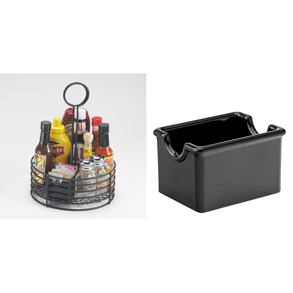 Get 4-31860 Black Round Stainless Steel Condiment Caddy Iron Teflon Coated Table Caddies Collection & Carlisle FoodService Products Sugar Caddy for Kitchens, Plastic, 20 Packets, Black, Small