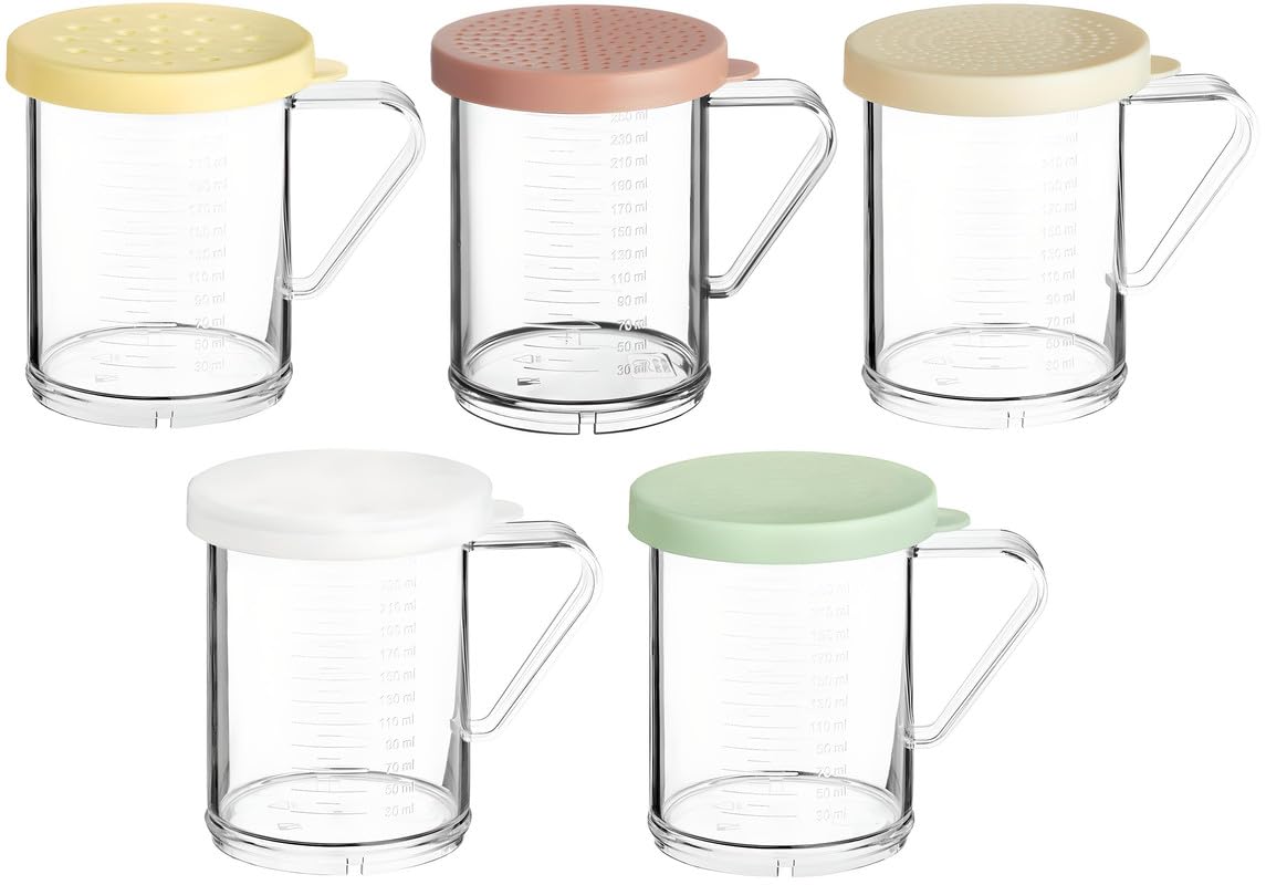 OCS Parts 2-Pack 10 OZ Shaker with 2 Millimeter Perforated Beige Lid | 3.75" Plastic Shakers with Ounce and Millimeter Measurements for Medium-Ground Spices, Salt, Pepper, Dredges, Rubs and Powders