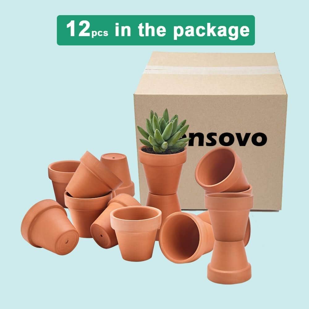vensovo 2.5 Inch Small Terracotta Pots - 12 Pack Terra Cotta Terra Cotta Pot with Drainage, Clay Ceramic Pottery Planter for Indoor/Outdoor Plants, Crafts, Wedding Favor