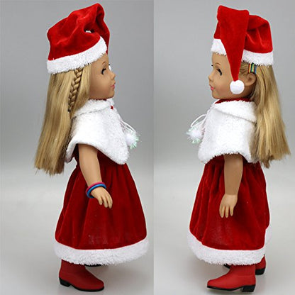 TianBo 18 inch Girl Doll Clothes 3pc Christmas Red Color Including Hat Shawl Dresses Outsuits Fits 18 Inch Girl Dolls, ZKB902