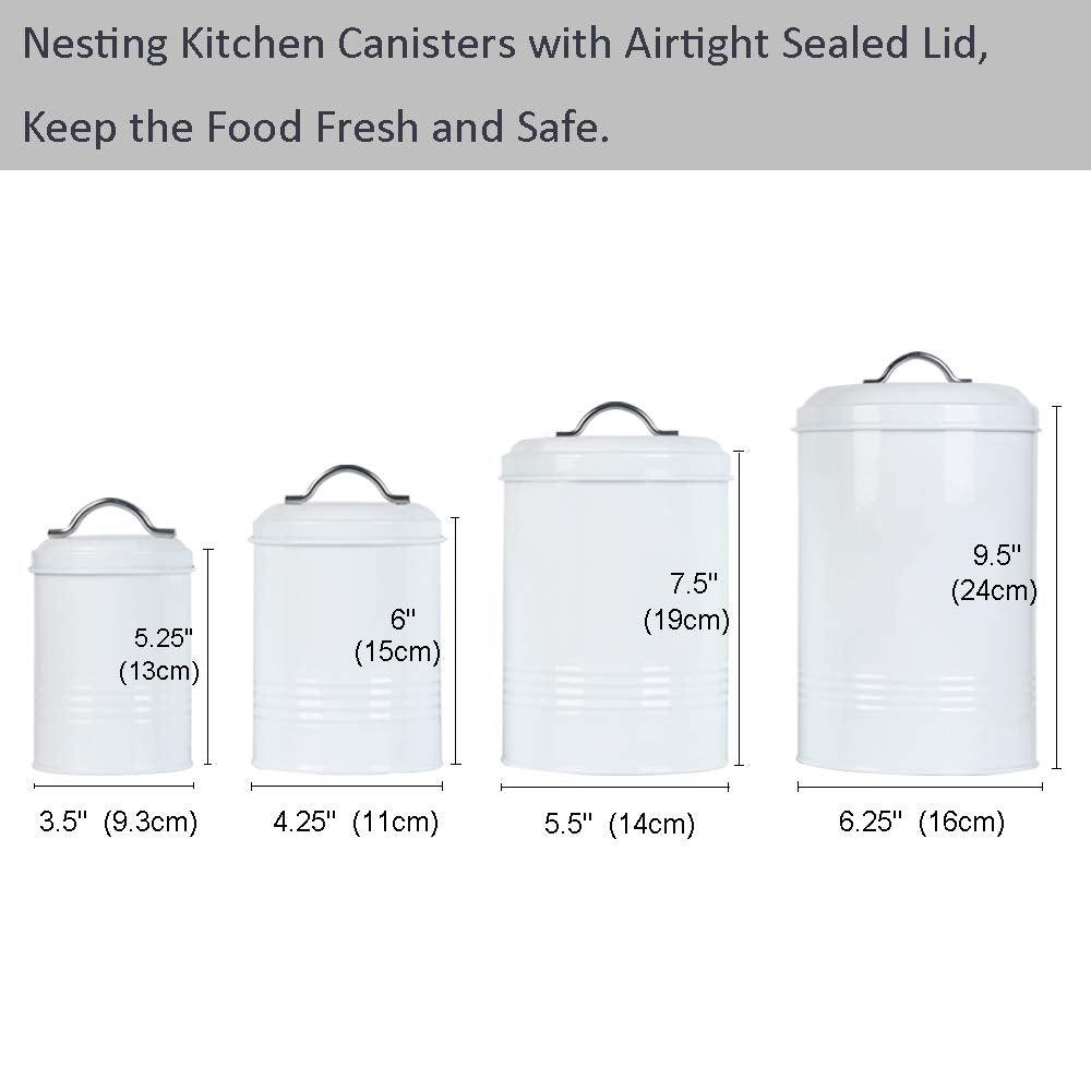 Brightalk Nesting Canisters Sets for the Kitchen, Set of 4 Airtight White Farmhouse Canister Jars with Removable Chalkboard Labels and Marker, for Flour Sugar Coffee Tea Storage