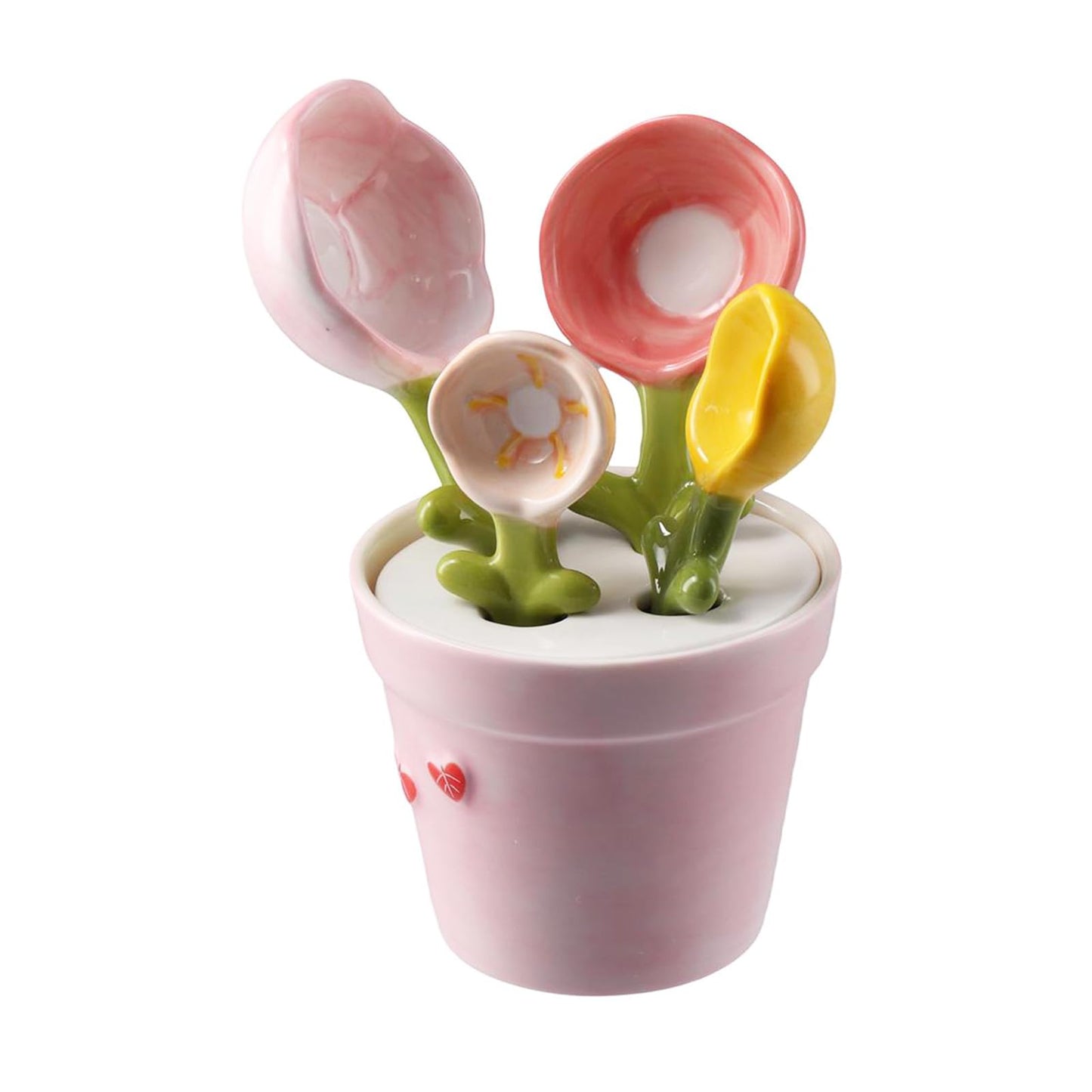 hobbyme Sunflowers Measuring Spoons and Cups Set, Cute Ceramic Measuring Spoons, Baking Sunflowers Measuring Spoon with Holder for Milk Powder Sugar Salt Wet Dry Ingredients