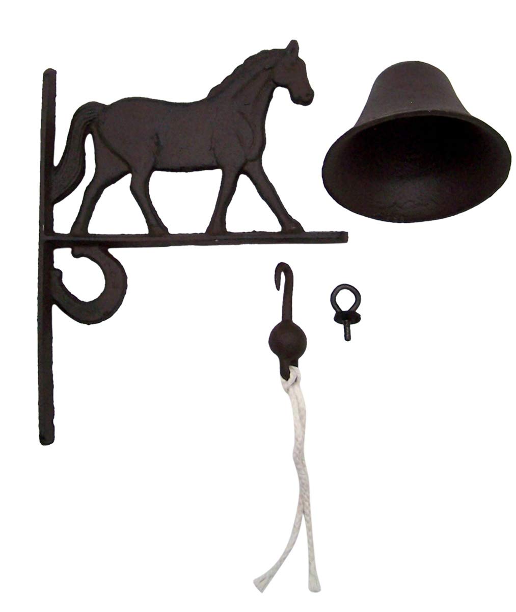 Farmhouse Equestrian Charm Dinner Bell, Vintage Cast Iron Cowbell, 7.75 Inches