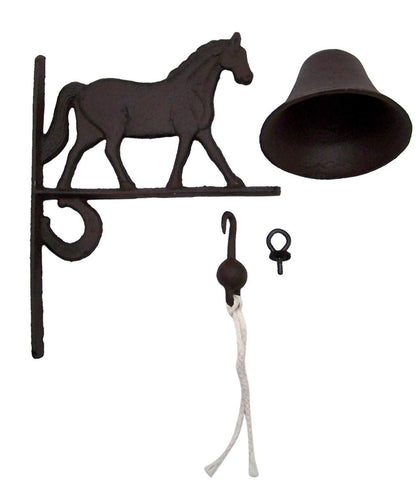 Farmhouse Equestrian Charm Dinner Bell, Vintage Cast Iron Cowbell, 7.75 Inches