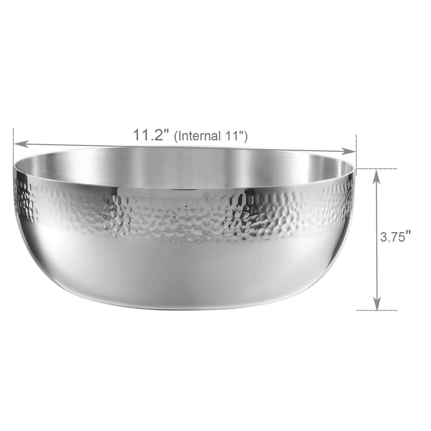 Brightalk 150oz Stainless Steel Hammered Salad Bowl, Large Fruit Popcorn Serving Bowl