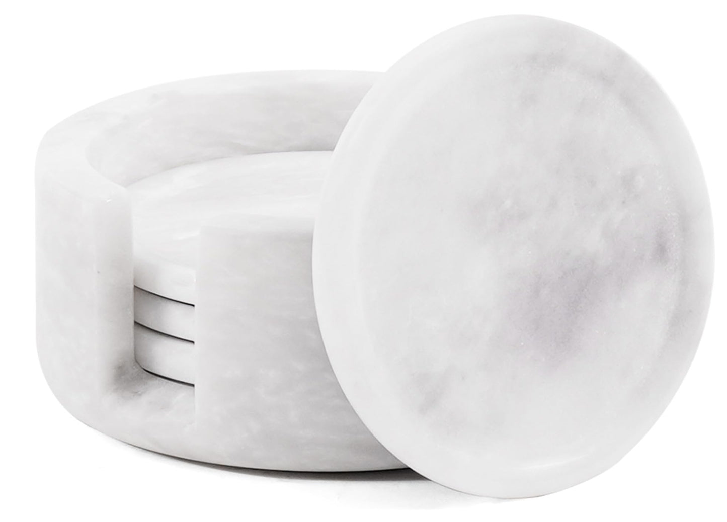 Radicaln White Marble Coasters Set of 4 Handmade 3.5" Inch Round Coasters for Drinks, Elegant Coaster Set with Holder for Dining and Coffee Tables