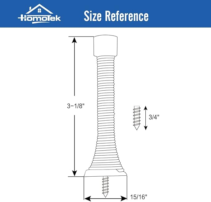 HOMOTEK 1 Pack Black Spring Door Stops,3-1/8" Heavy Duty Door Stop - Flexible Spring Door Stopper with Low Mounted Black Rubber Bumper Tips
