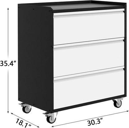 IDEALHOUSE Heavy Duty Rolling Tool Cabinet with 3 Drawers - Industrial Metal Storage Cart for Garage & Workshop Organization, Mobile Tool Chest (Gray)