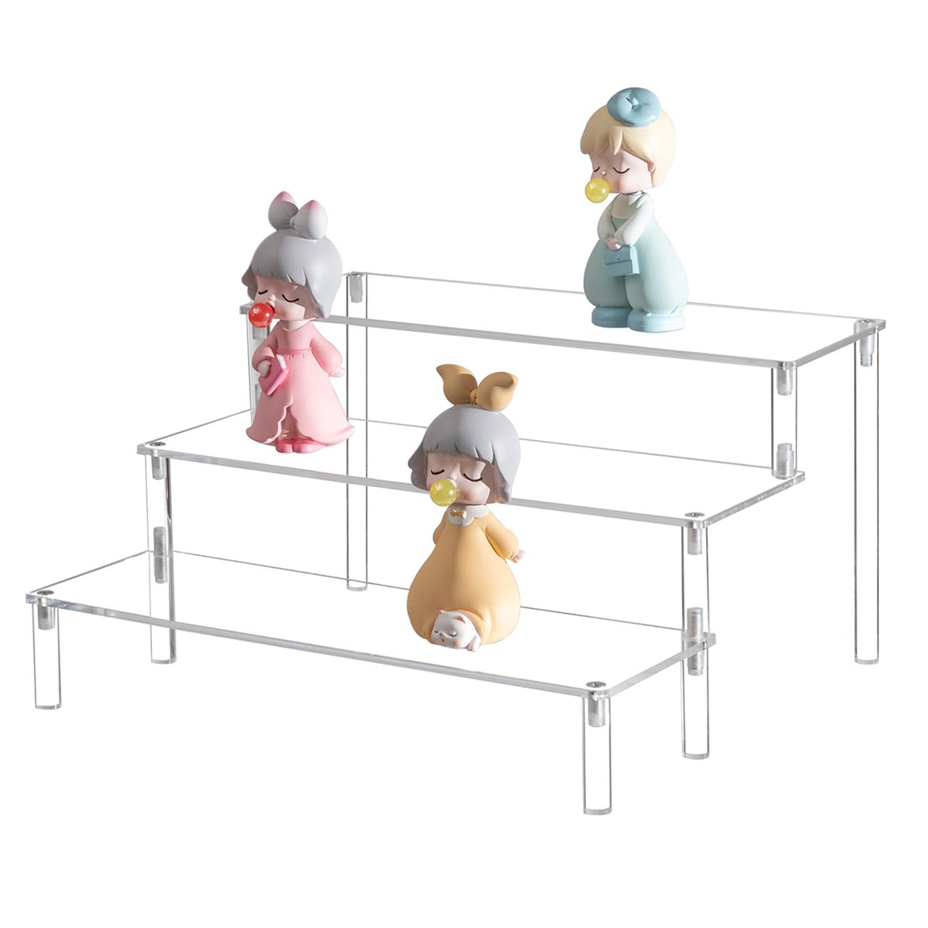 BYCY Acrylic 3-Tier Riser Display Shelf for Figurines, Desserts Holder, Collections Organizer and Cosmetic Items Shelf (3tier-Clear)