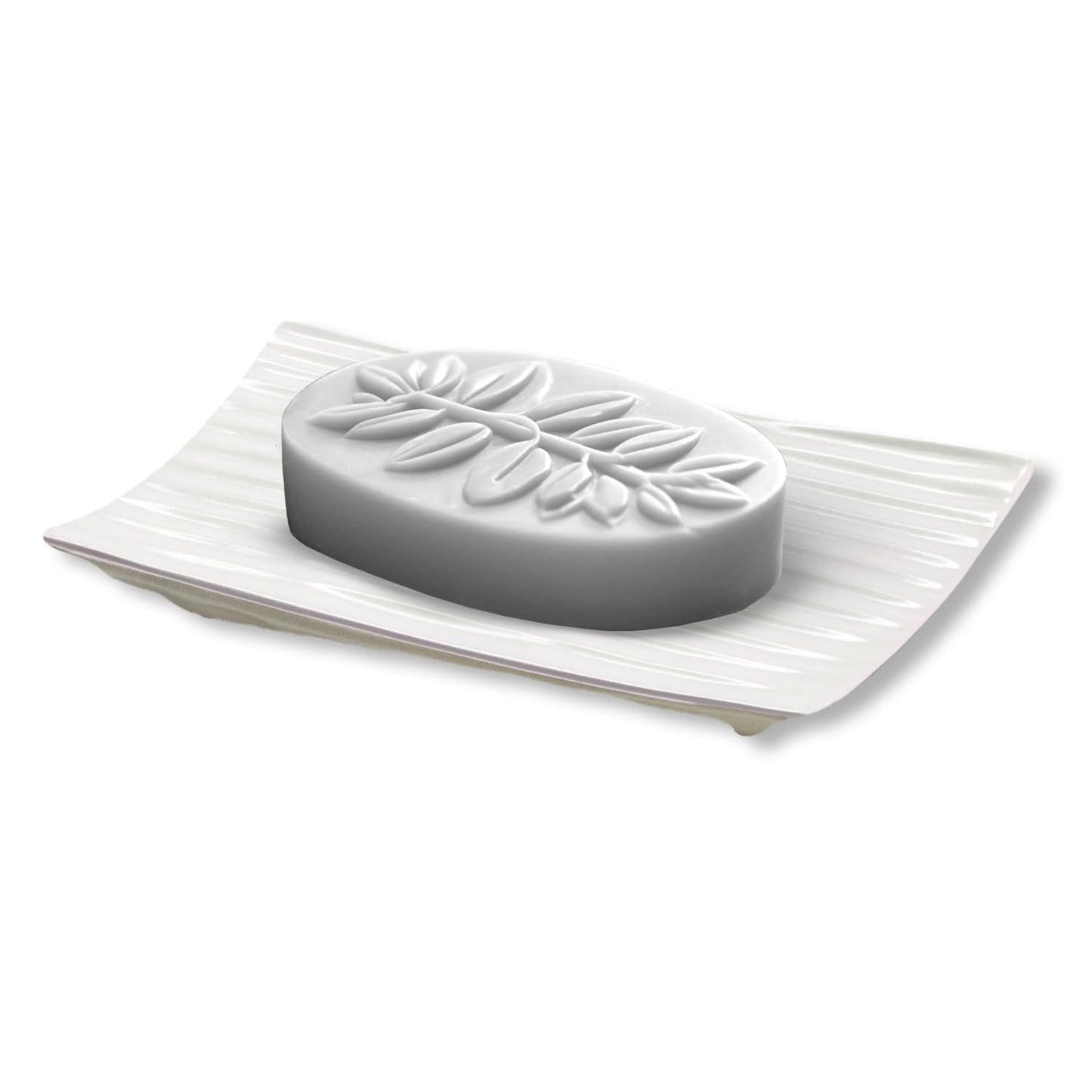 Modern Zen White Soap Dish - 4.9 x 3 Inches - Durable Ceramic Bar Soap Holder with Soap Saver Ridges, Non Slip Feet - Soap Dish for Shower, Bathroom and Kitchen