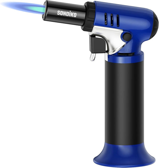 Sondiko Butane Torch with Fuel Gauge S907, Refillable Soldering Torch Lighter with Adjustable Flame for Welding, Industrial, Resin Art(Butane Gas Not Included)