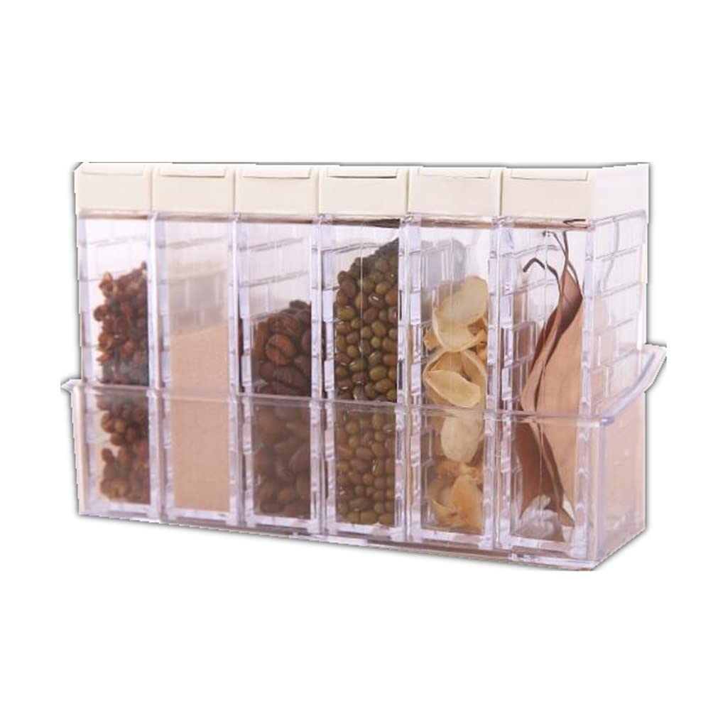 Dicanence 6 Case Spice Shaker Jars, Transparent Condiment Jar Storage Container Storage Bottle Box Set (White)