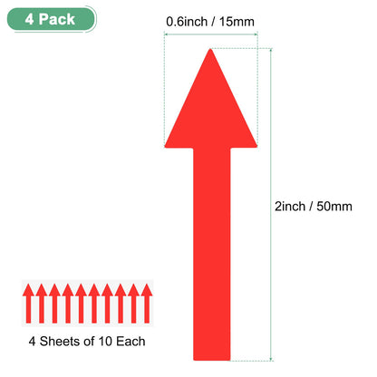 M METERXITY 4-Pack Arrow Sticker, 2 x 1 Inch/ 50 x 15 mm PVC Waterproof Self-Adhesive Directional Arrows Removable Directional Floor Decal Stickers for Wall Marking/Road Sign [Red]
