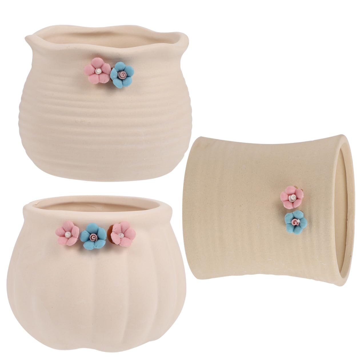 POPETPOP 3Pcs Floral Design Succulent Planters Ceramic Flowerpot Set for Desktop Decor Indoor Gardening Patio Use