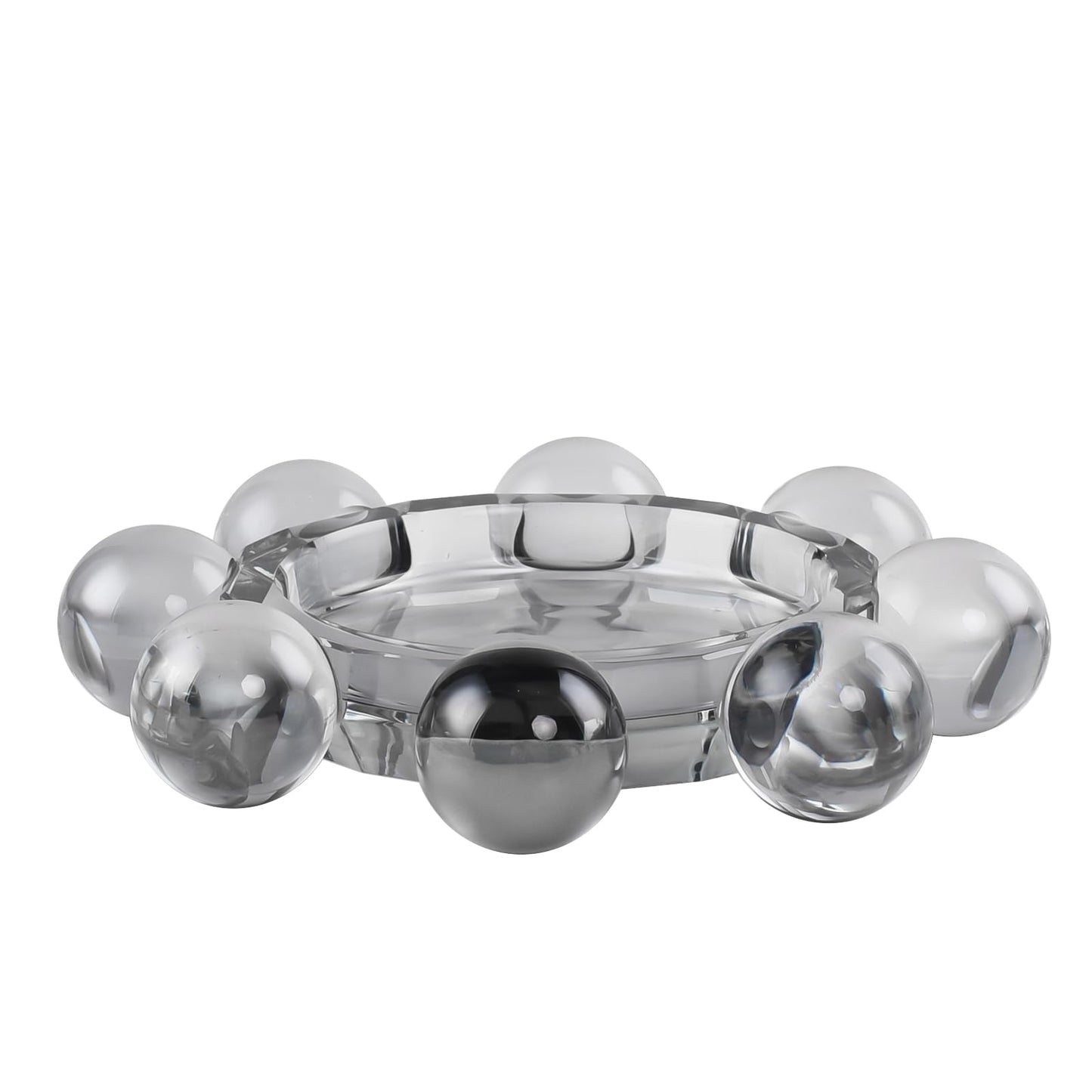 Marvala Crystal Bubble Candle Dish, Round Pillar Candle Holder Plate Stand for Table Centerpieces, Modern Decorative, Home, Party, Wedding Decor (Advanced Grey)