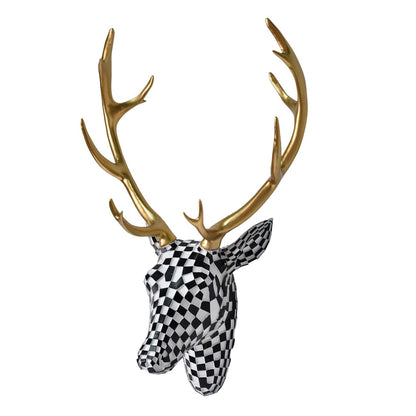 GIGICICI Mosaic Deer Head Wall Decor 15.7x8.7 Inch, Artistic Faux Resin Animal Head Wall Sculpture Hanging for Living Room Bedroom Kitchen Office, Black-White Gift
