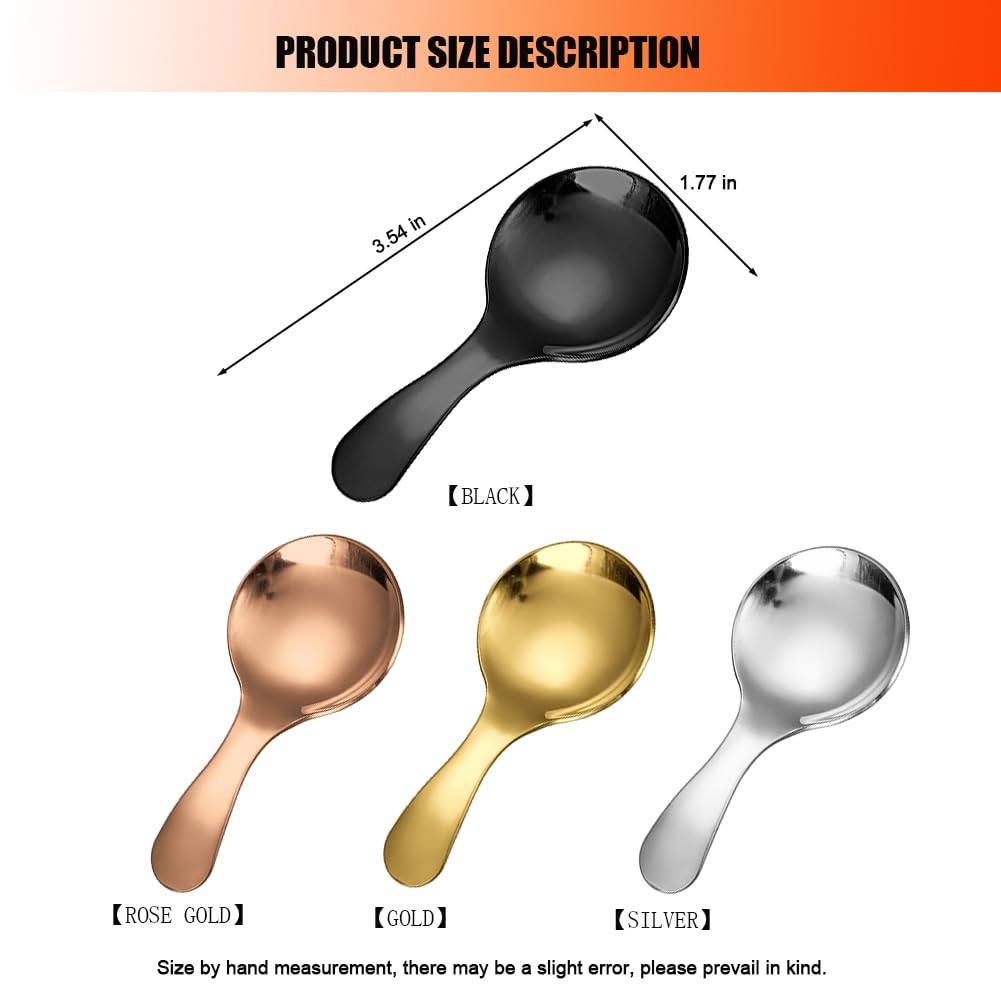 5PCS Short Handle Spoon, Stainless Steel Mini Spoons Thickened Small Round Spoon For Salt Condiments Dessert Tea Coffee (Silver)