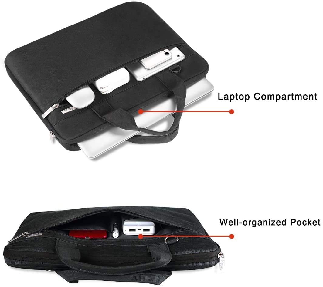 Voova Laptop Bag 15.6 Inch, Waterproof Computer Case Sleeve for MacBook Air 15 M2, MacBook Pro 15/16, 15-16” HP Dell Lenovo Laptop, Slim Briefcase Messenger Bag with Shoulder Strap, Men Women,Black
