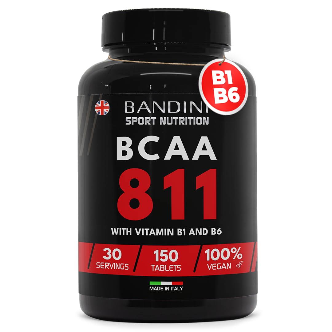 Bandini® BCAA 8.1.1 150 Tablets - BCAAs 8:1:1 Branched Chain Amino Acids | L-Leucine, L-Isoleucine, L-Valine | Enriched with Vitamin B1 and B6 | Lactose Free & Vegan | Pre and Post Workout Supplement