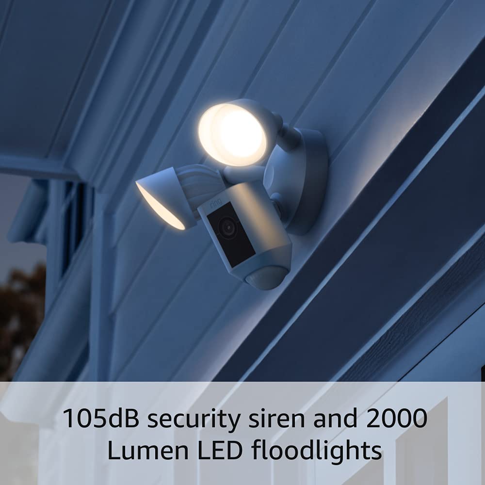 Ring Floodlight Cam Wired Plus — Outdoor home or business security with motion-activated 1080p HD video and floodlights, (2021 release) White