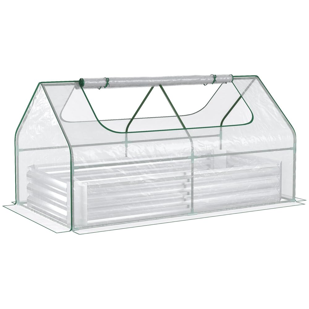 Galvanized Steel Raised Garden Bed with PVC Greenhouse Cover for Vegetables Herbs and Flowers 6 ft x 3 ft Outdoor Use