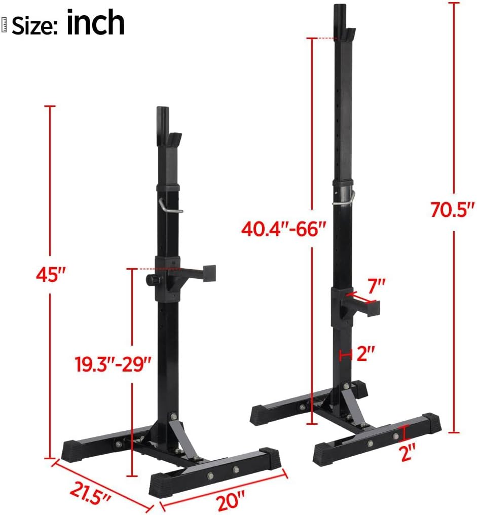 Yaheetech Pair of Adjustable Squat Rack Standard 44-70 Inch Barbell Rack, Solid Steel Squat Stands Bench Press Storage Home Gym Portable Dumbbell Stands