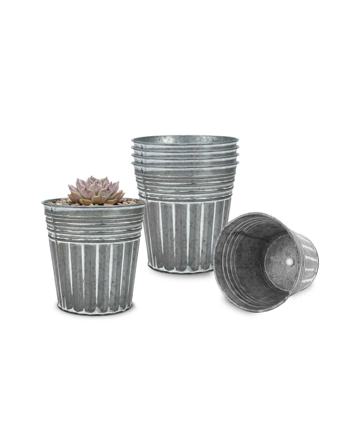 vensovo 4 Inch Galvanized Bucket Planter - 6 Pack Small Metal Flower Pots with Drainage Holes & Plugs, Rustic Silver Tin Pots for Indoor Herbs, Outdoor Succulents, Farmhouse Home Garden Decor