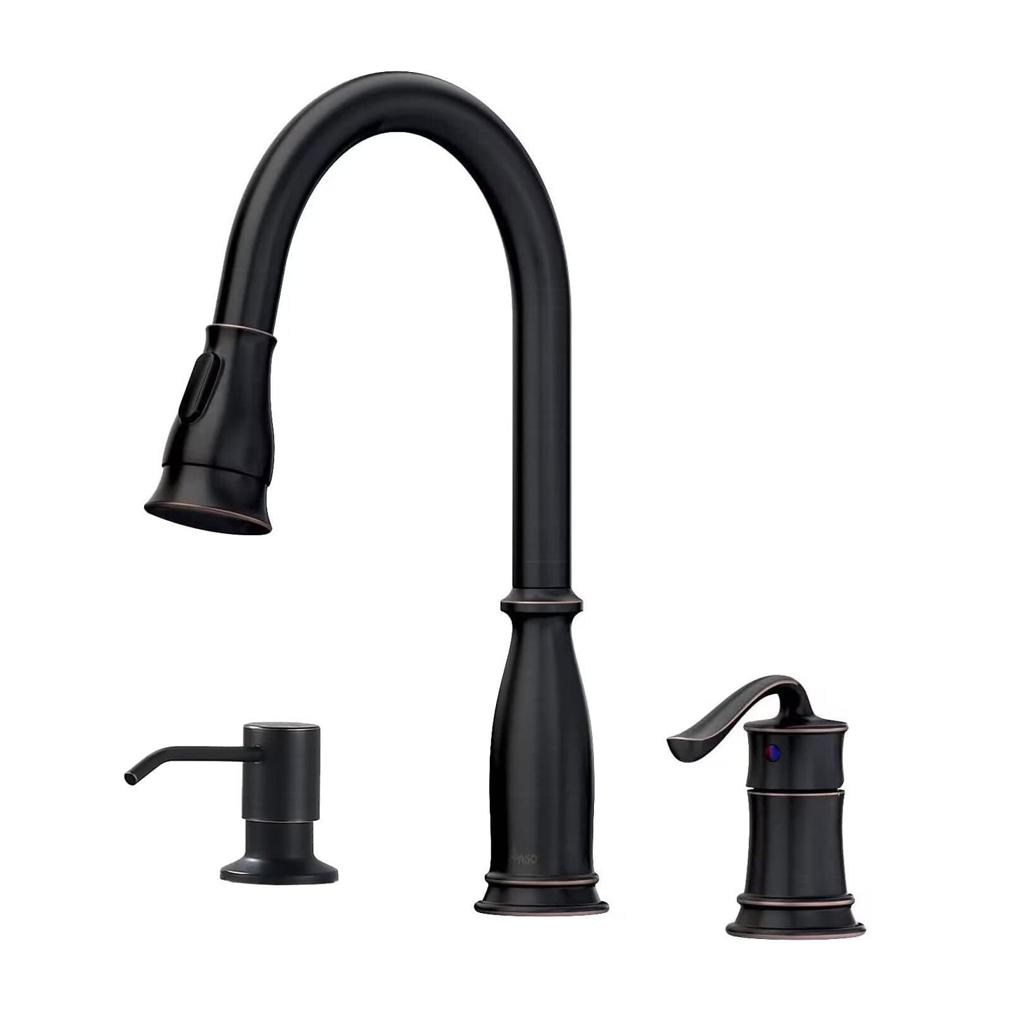 APPASO 3 Hole Kitchen Faucet with Pull Down Sprayer, Kitchen Faucets with Soap Dispenser, 3 Pieces Kitchen Sink Faucet with Separate Handle, Matte Black Kitchen Faucet 3 Hole, 218MB