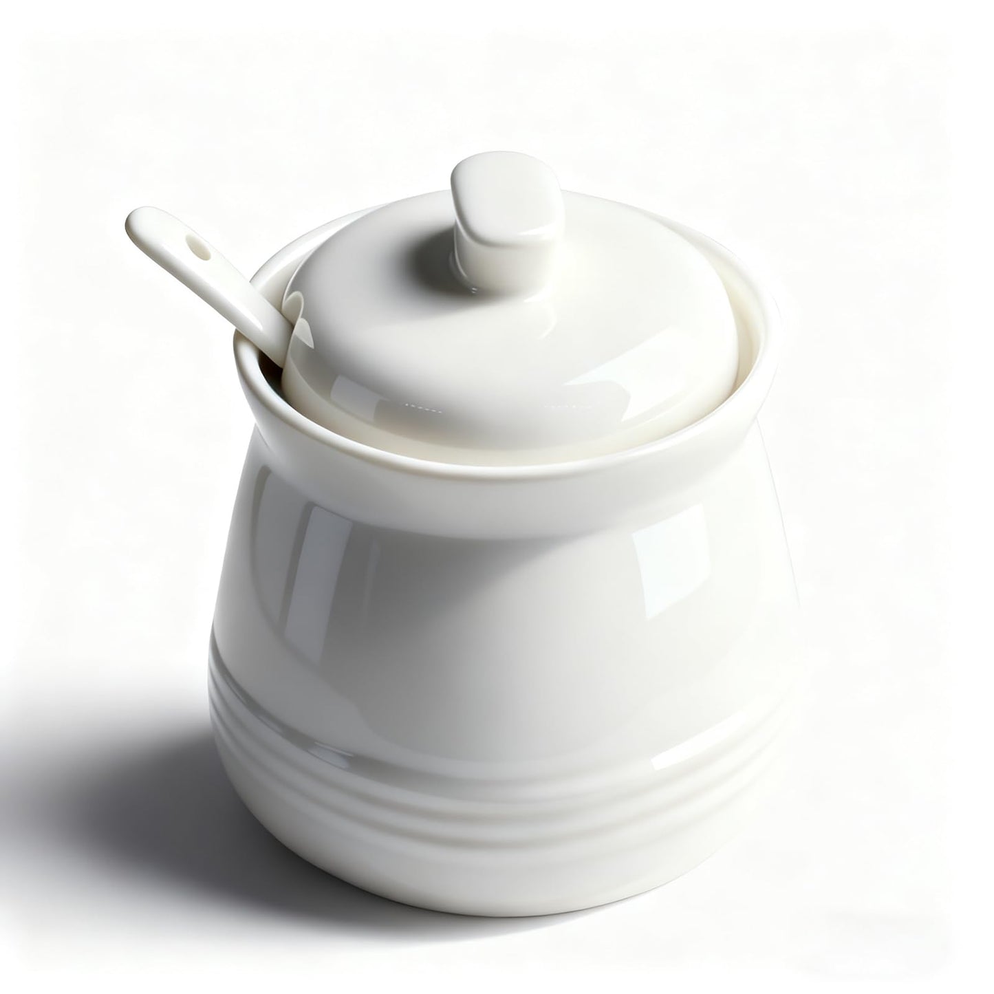 Fcreimd Sugar Bowl Porcelain Sugar Jar, Ceramic Sugar Container with Lid and Spoon, 12 Ounces, White