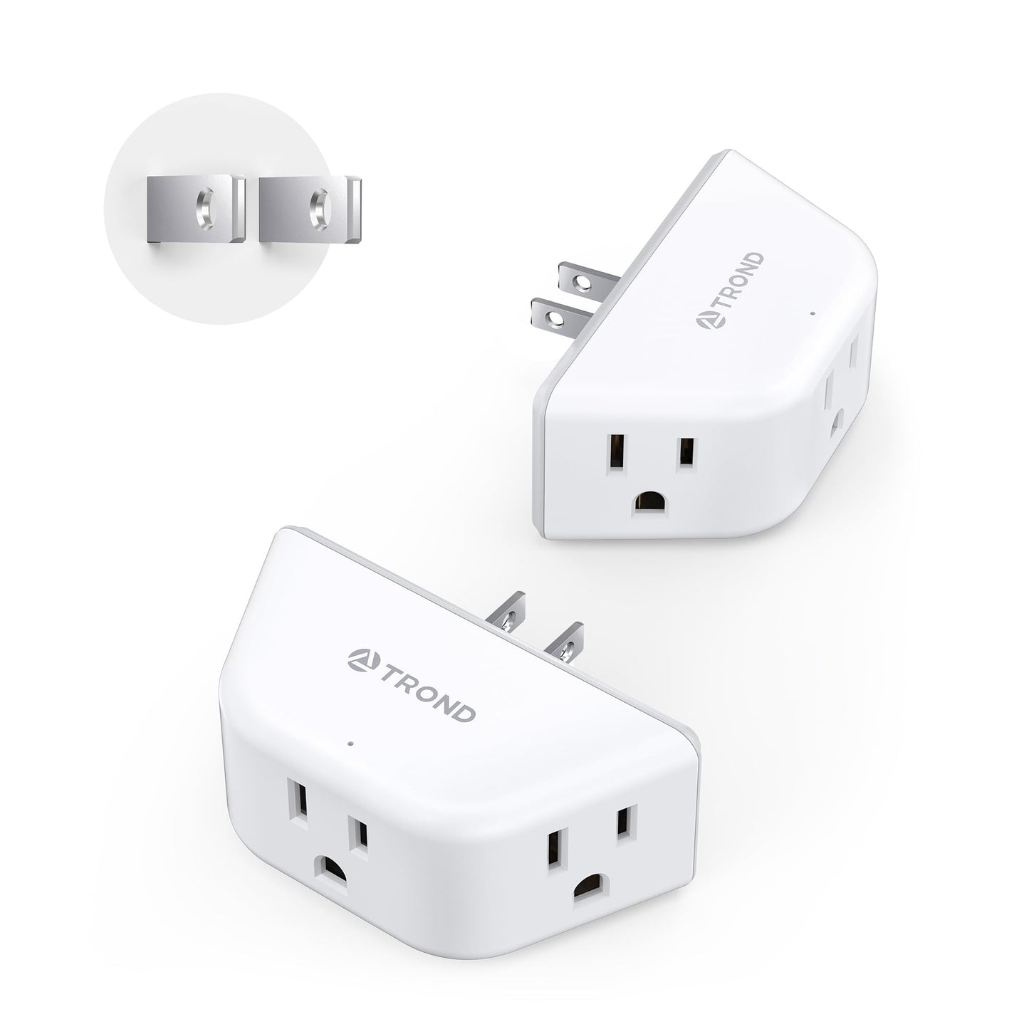 TROND Multi Plug Outlet Extender 2 Pack - Electrical Wall Splitter, 3 Way Angled Wall Outlet Adapter, Cruise Essentials, Small Multiple Plug Expander for Cruise Ship Home Office Dorm Room, White