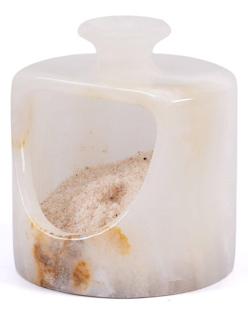Radicaln Marble Salt Cellar 4.5" Inches White Onyx Handmade Salt & Spices Storage Container For Kitchen Countertop, Ideal Pig Salt Box, Salt Bowl & Spice Jar for Table Decor