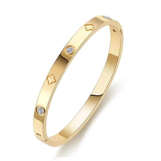 PDWZNBA 18K Gold Plated Love Friendship Bracelets with CZ Stones Trendy Stainless Steel Bangle Jewelry