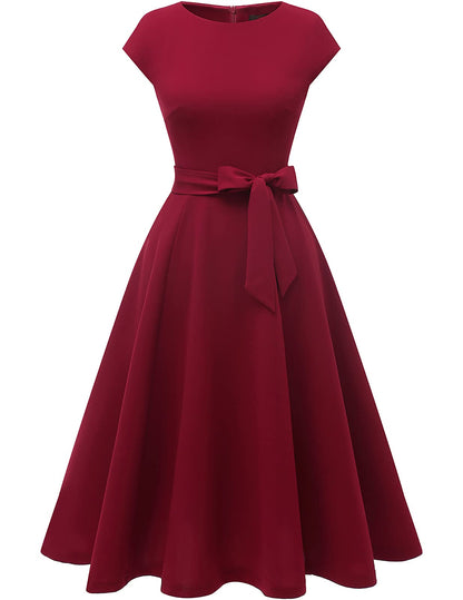 DRESSTELLS Red Christmas Holiday Party Cocktail Dresses for Women Wedding Guest Mother Bride Formal 1950s Aline Midi Evening Gown Burgundy XL