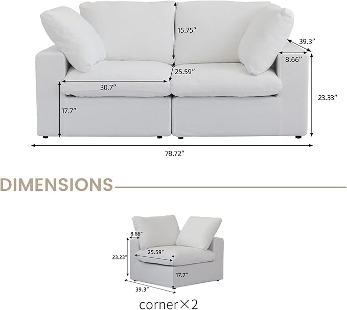 Cloud Modular Sectional Sofa Couch, 80.3" Convertible Couches Loveseat