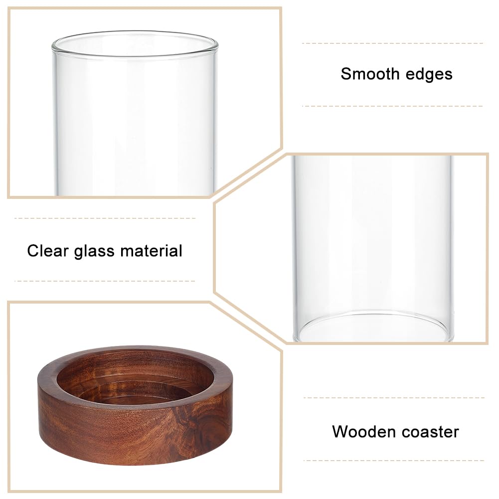 WEBEEDY 2 Sets Hurricane Glass Candle Holders Pillar Candle Holder with Wood Plate Base, Table Decorative, Holder Table Centerpieces for Wedding, Birthday Party, Christmas, Kitchen